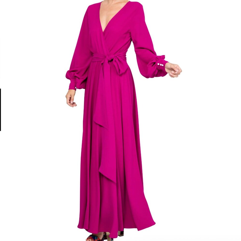 NWT Sold Out Meghan LA Fabulous LilyPad Maxi Dress Tie Cranberry - Picture 3 of 5